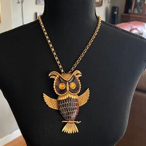 Gold and Brown Owl Pendant Necklace